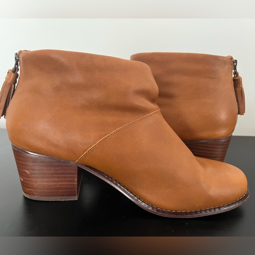 TOMS Stacked Bootie with back zipper and tassel